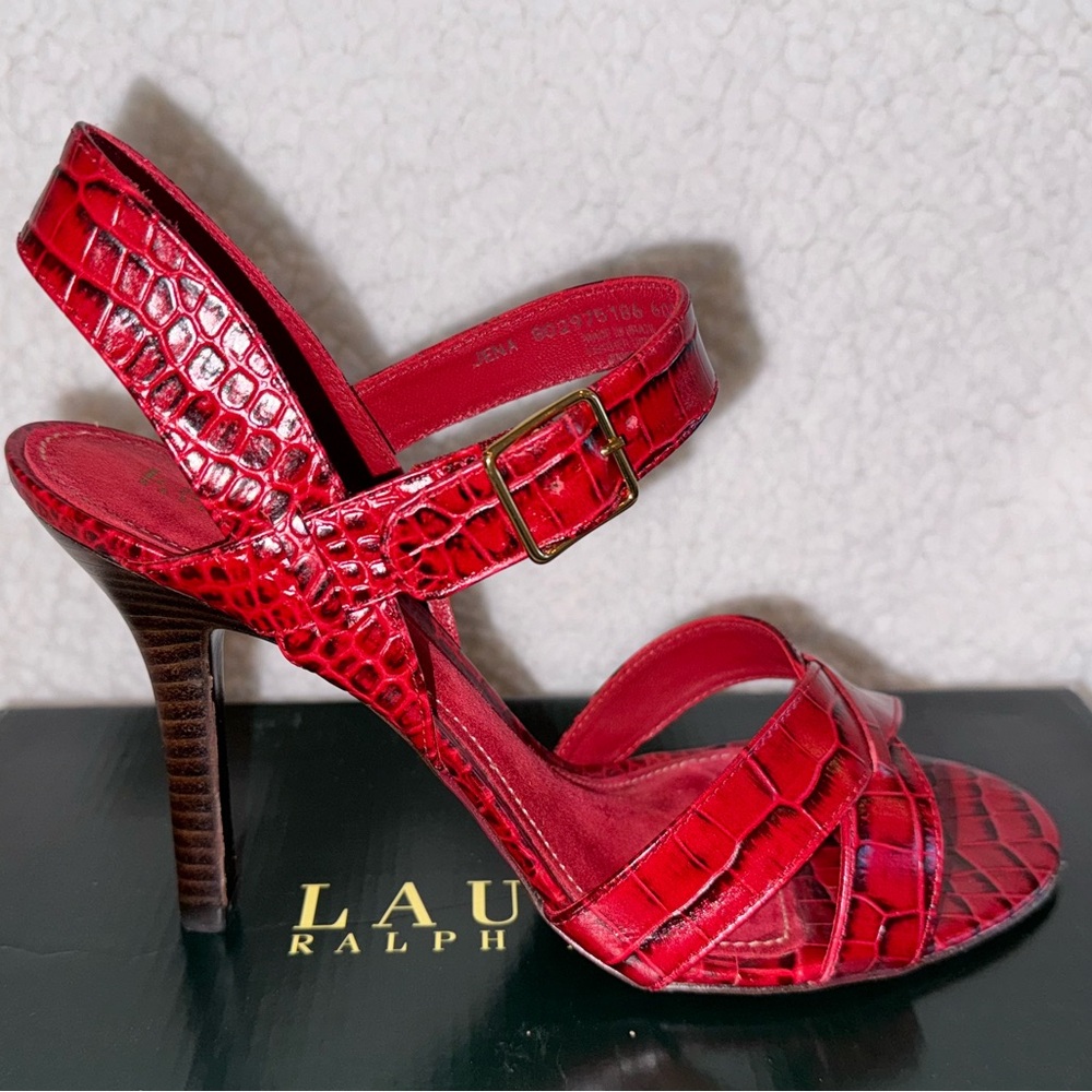 NEW Ralph Lauren - Lauren alligator embossed open toe Sandals - Picture 5 of 13
